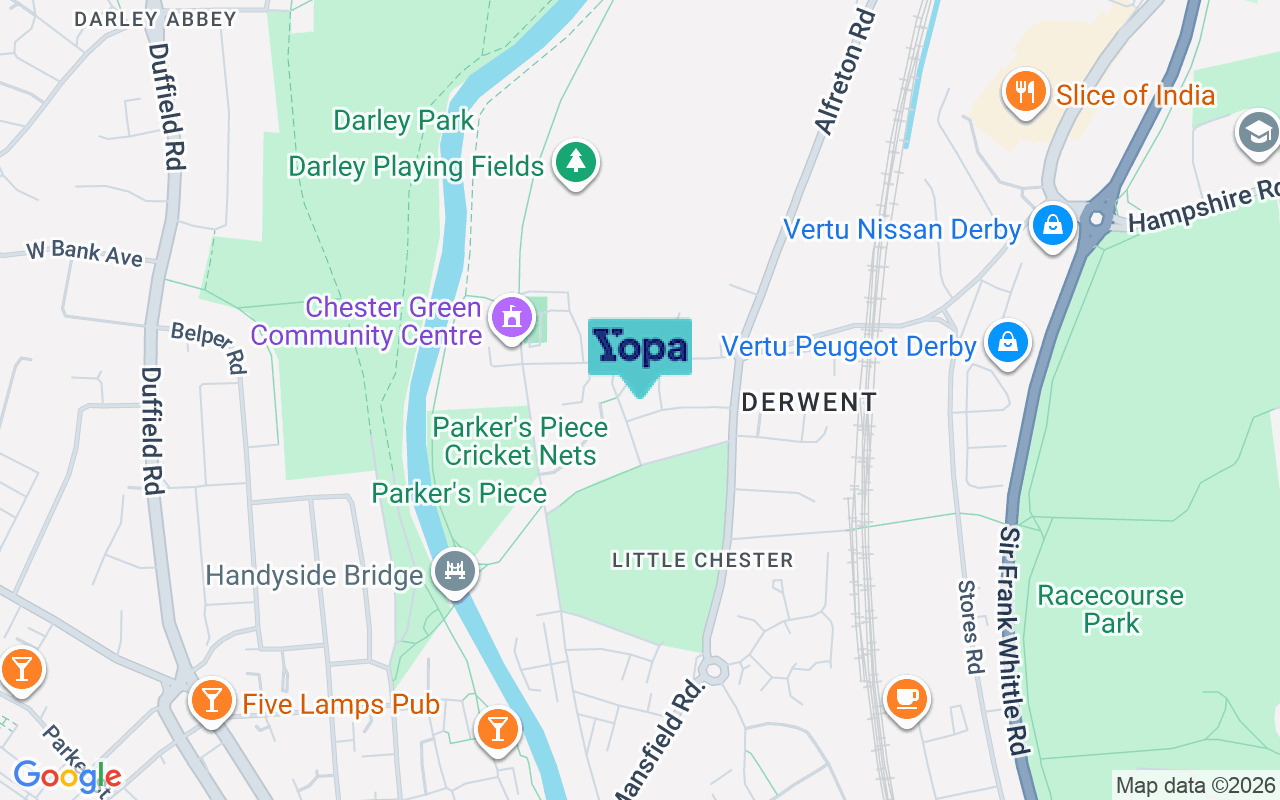 Map showing the location of DE1 3SD