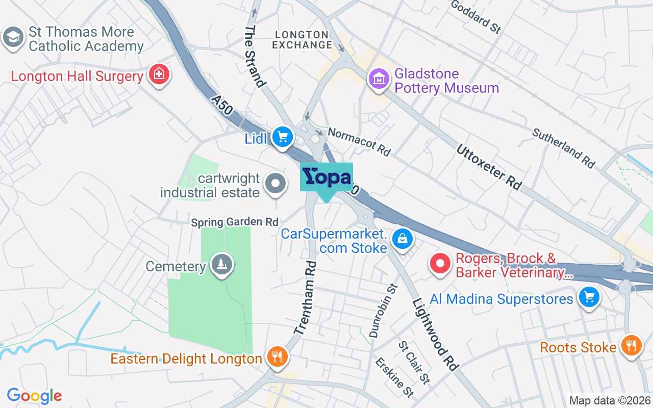 Map showing the location of ST3 4JA