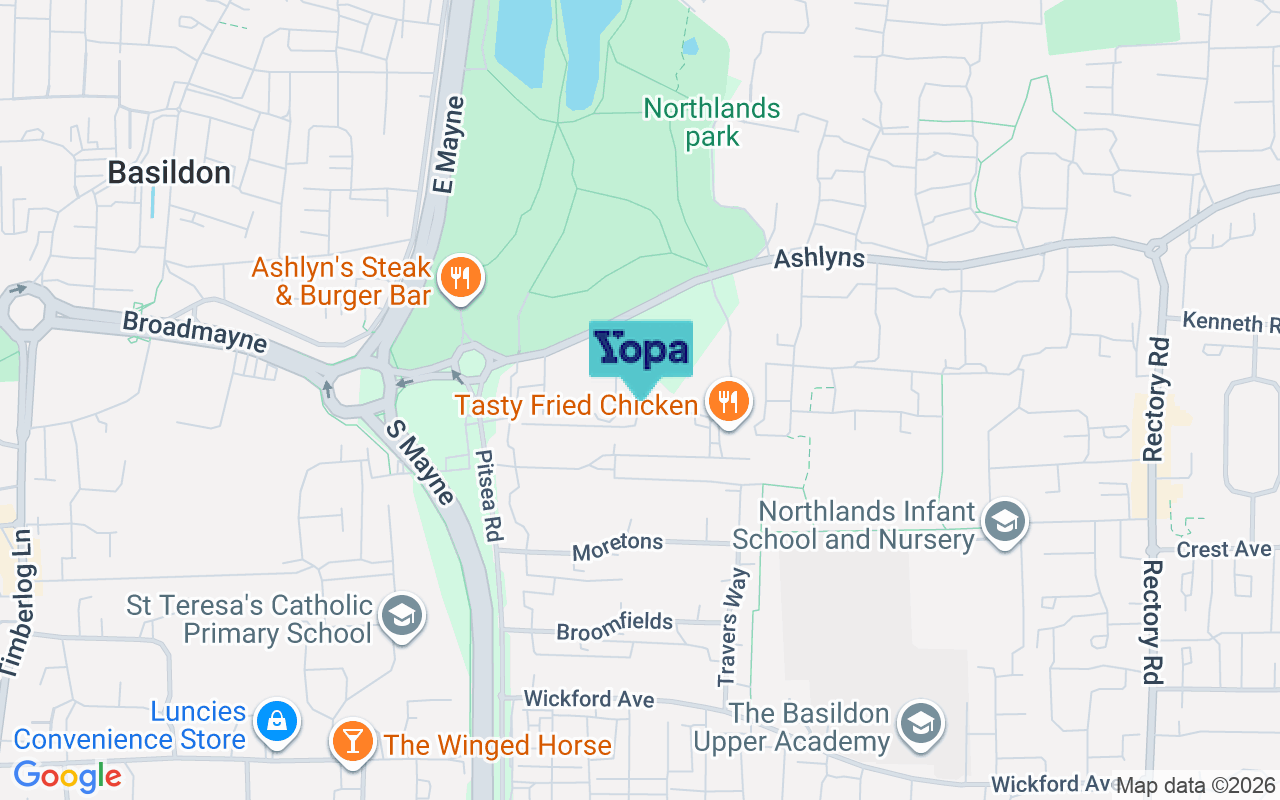 Map showing the location of SS13 3NL