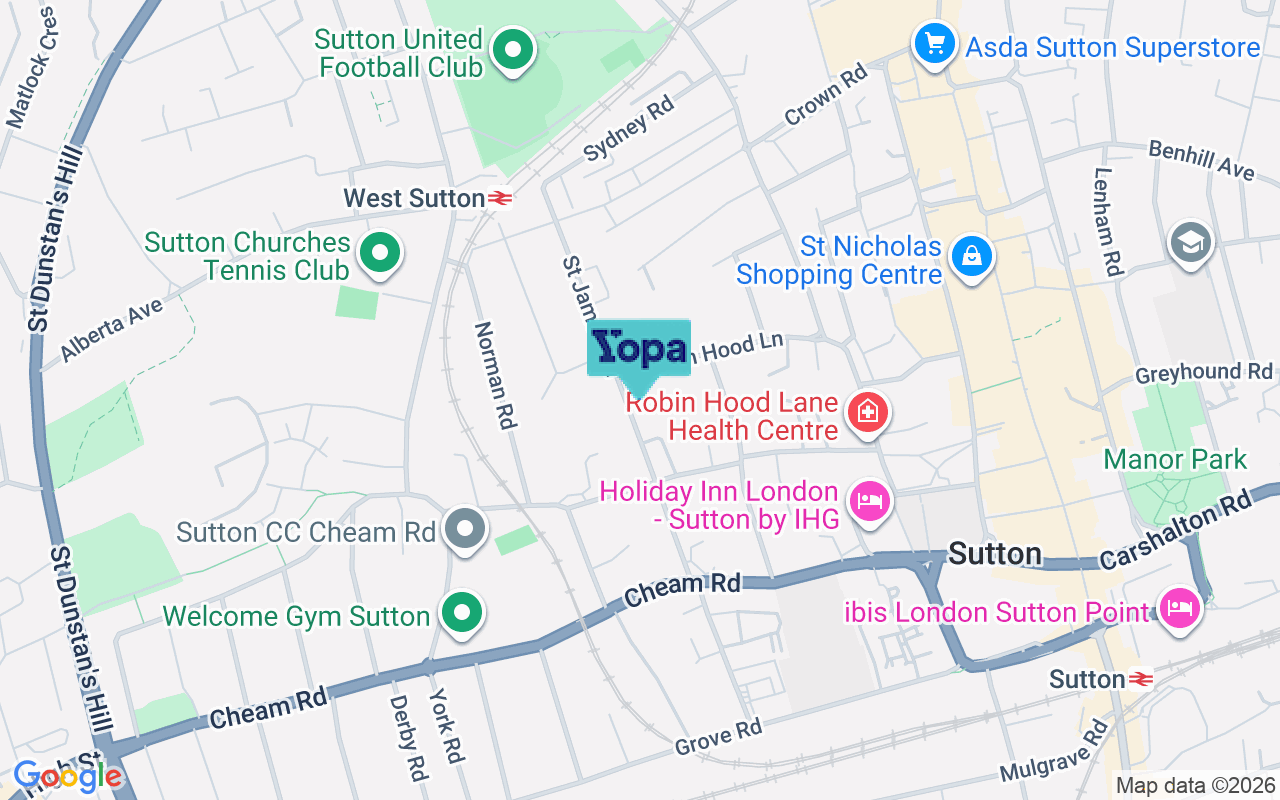 Map showing the location of SM1 2TN
