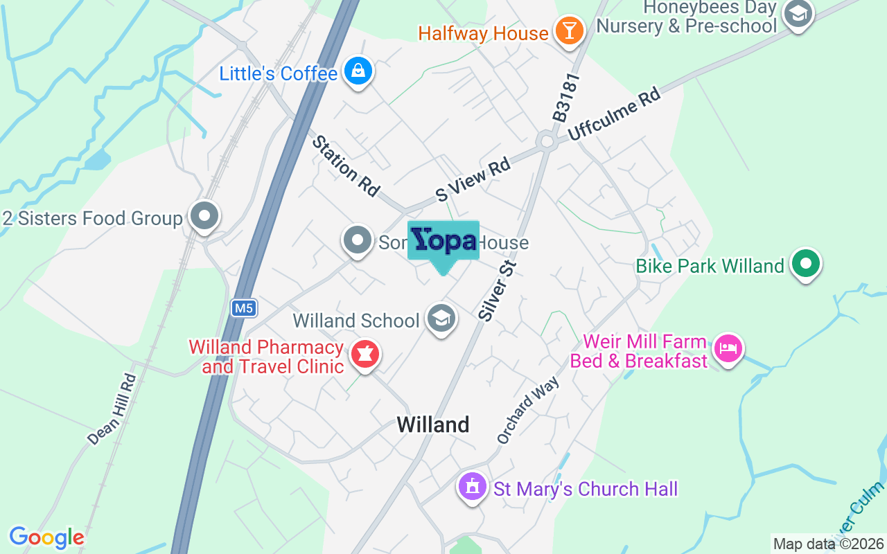 Map showing the location of EX15 2PY