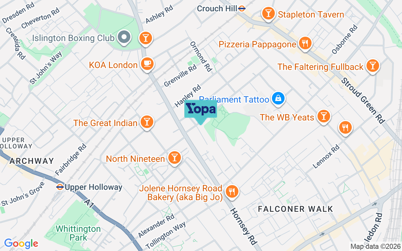 Map showing the location of N4 3BH