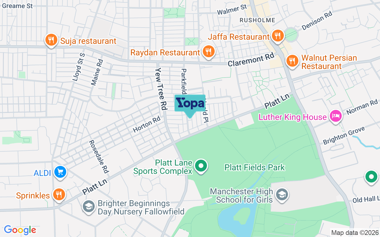 Map showing the location of M14 7PT