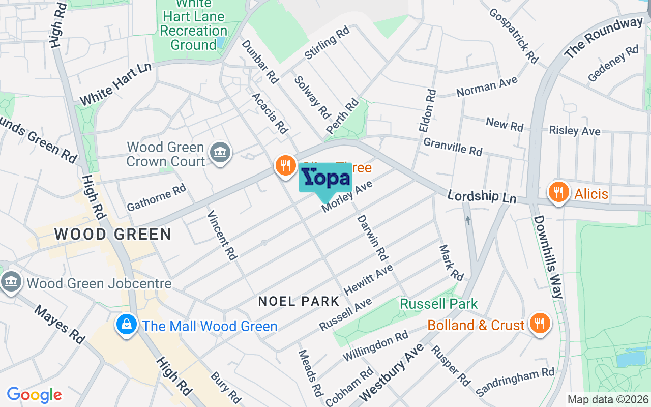 Map showing the location of N22 6NP