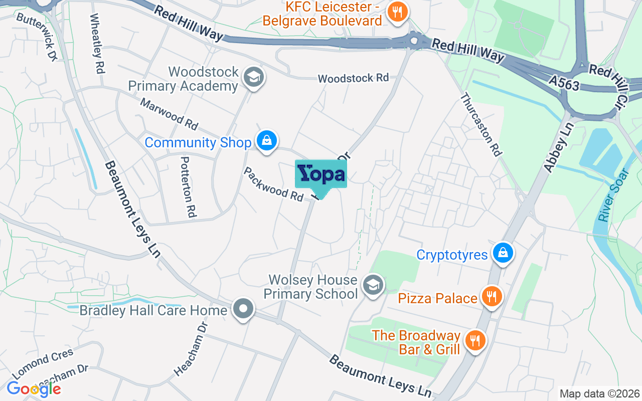 Map showing the location of LE4 2DP
