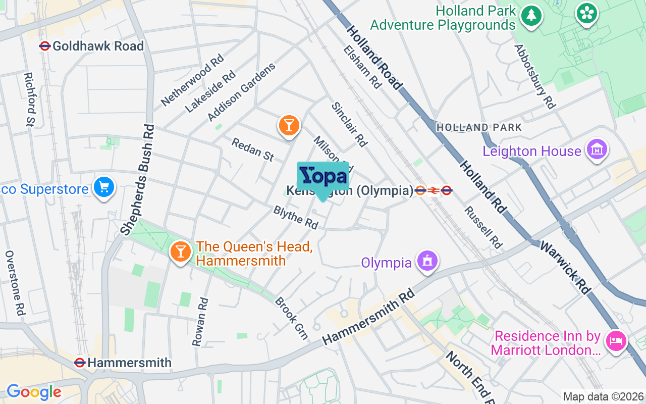 Map showing the location of W14 0PL