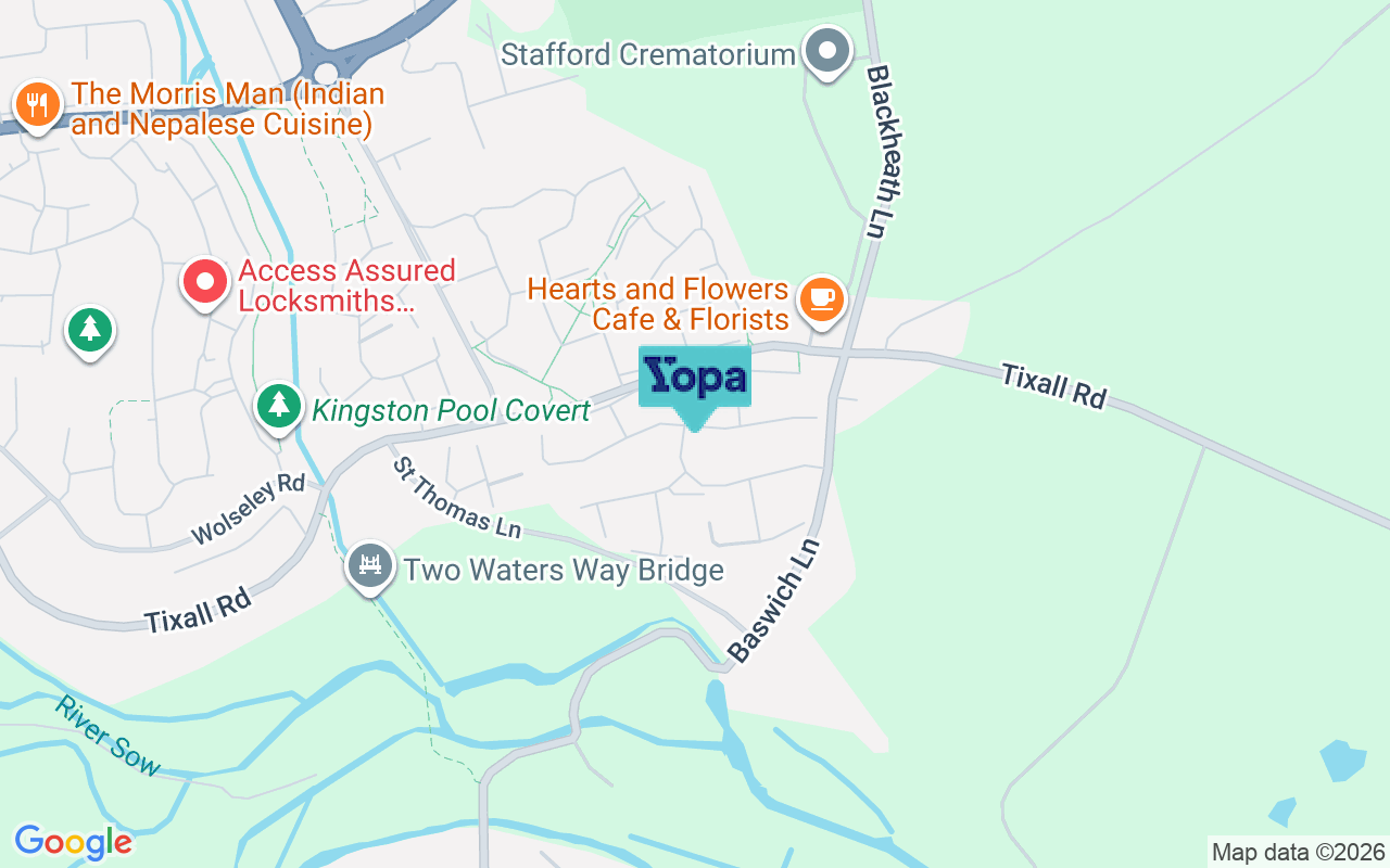 Map showing the location of ST18 0GW