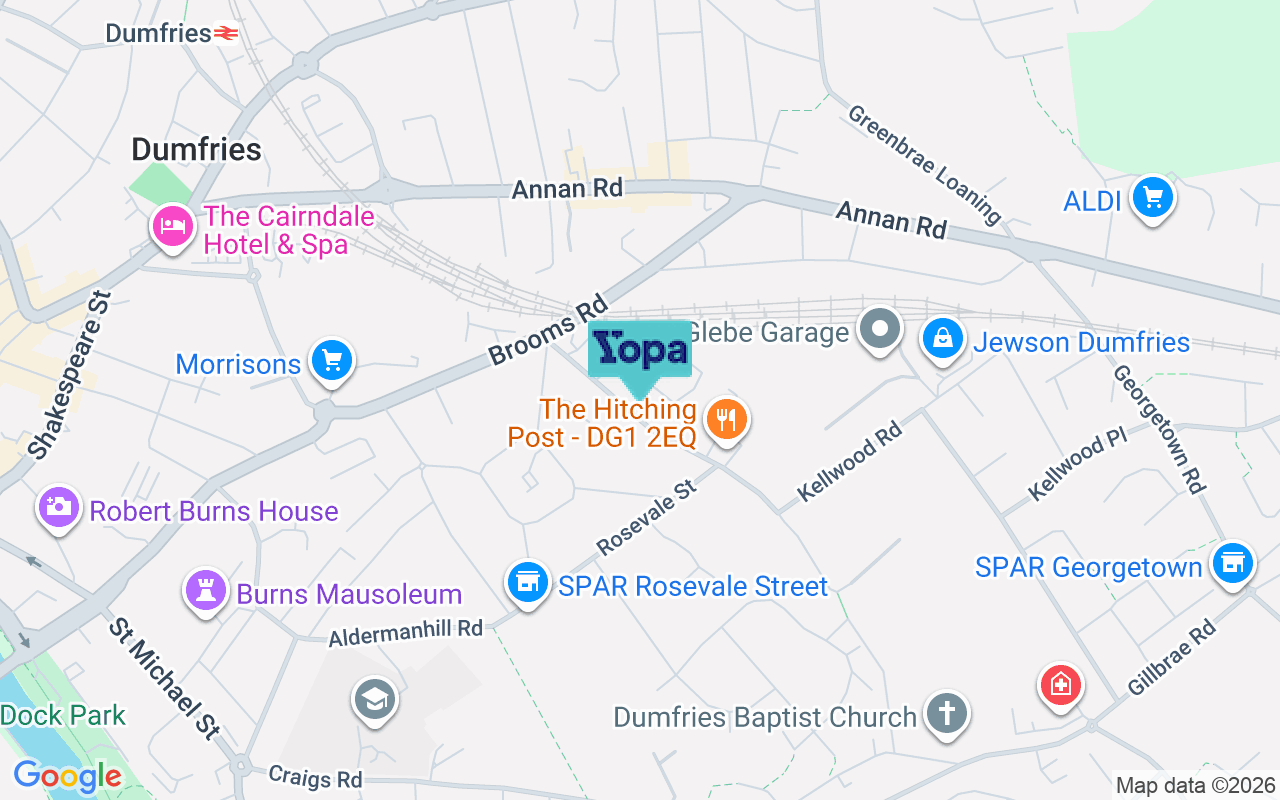 Map showing the location of DG1 2EQ