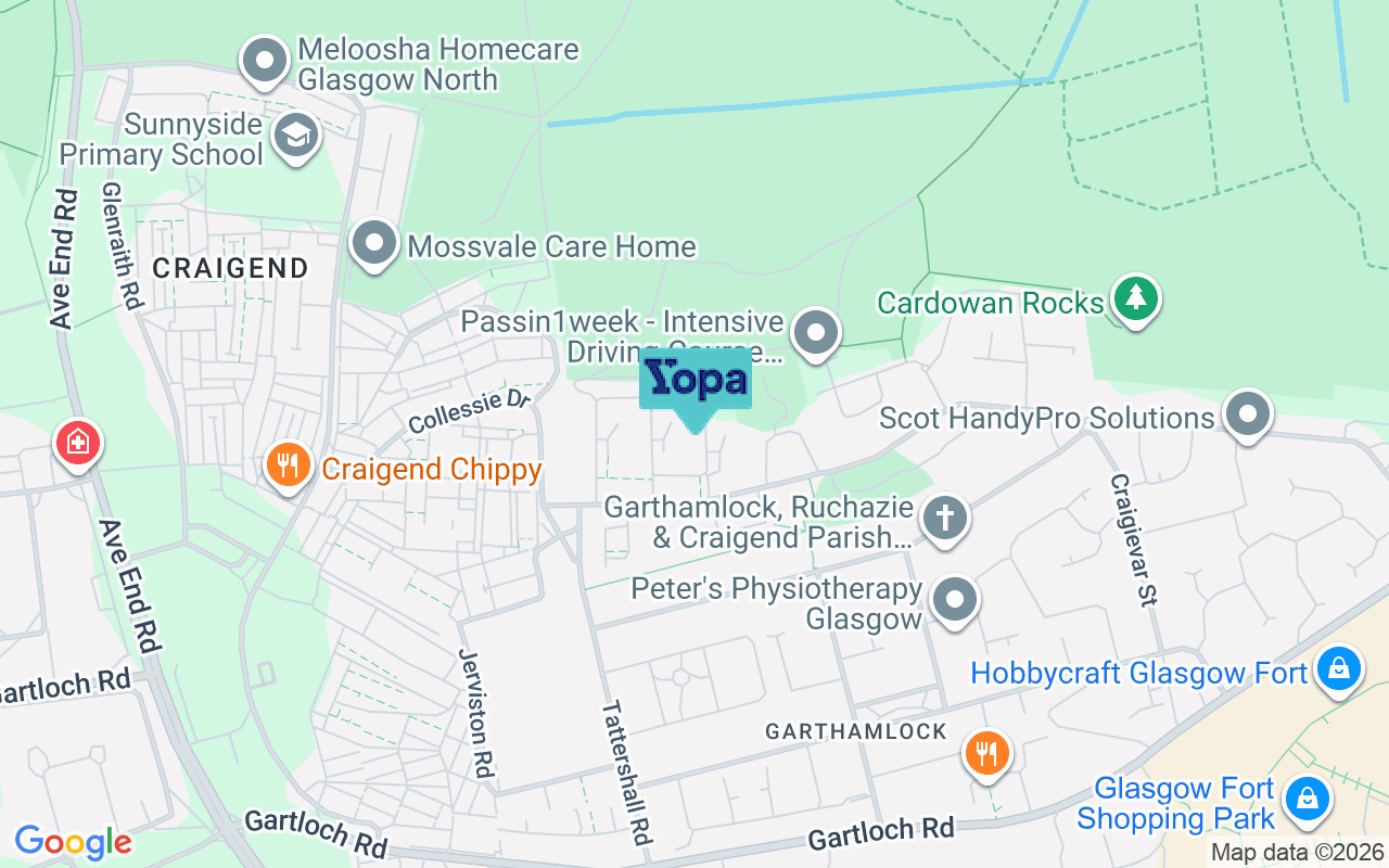 Map showing the location of G33 5JA