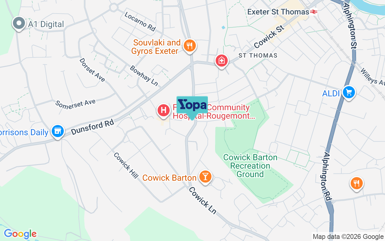 Map showing the location of EX2 9HD