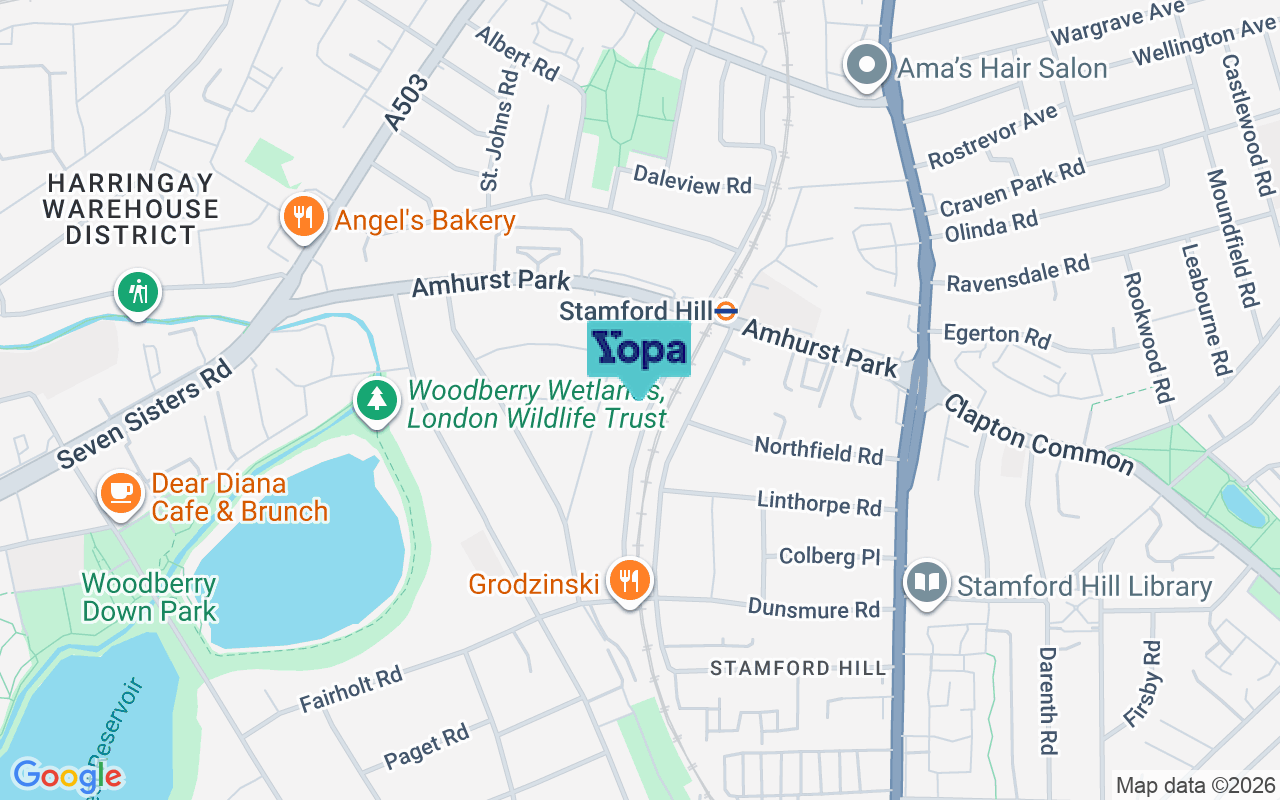 Map showing the location of N16 5DG