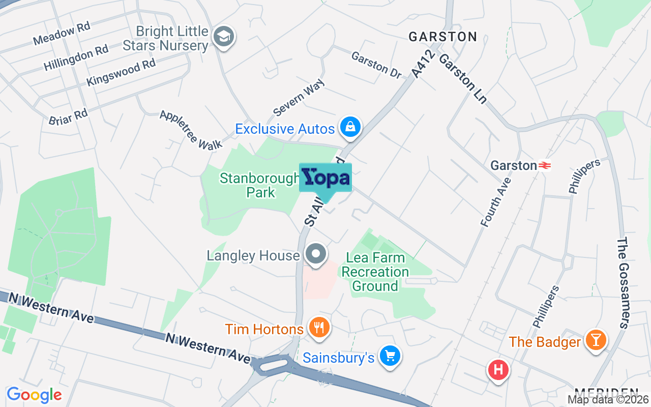 Map showing the location of WD25 9PH