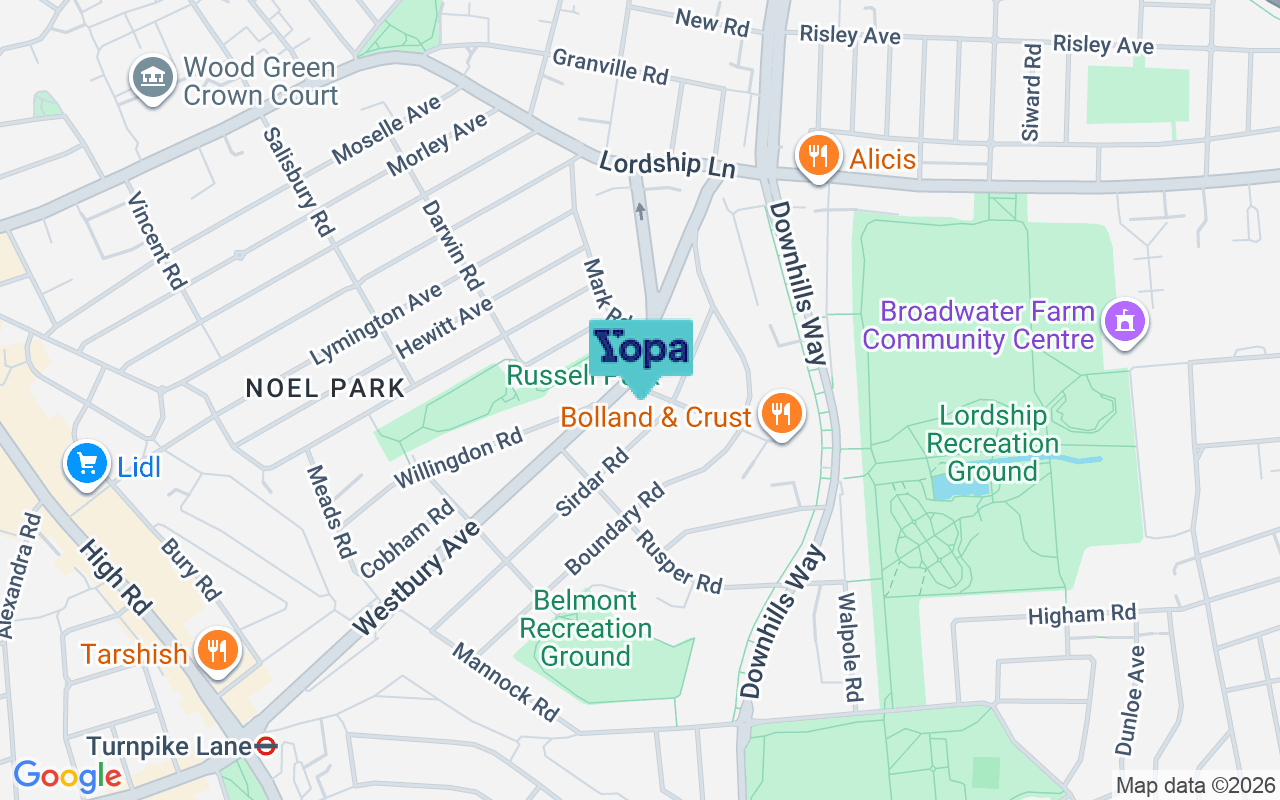 Map showing the location of N22 6AP