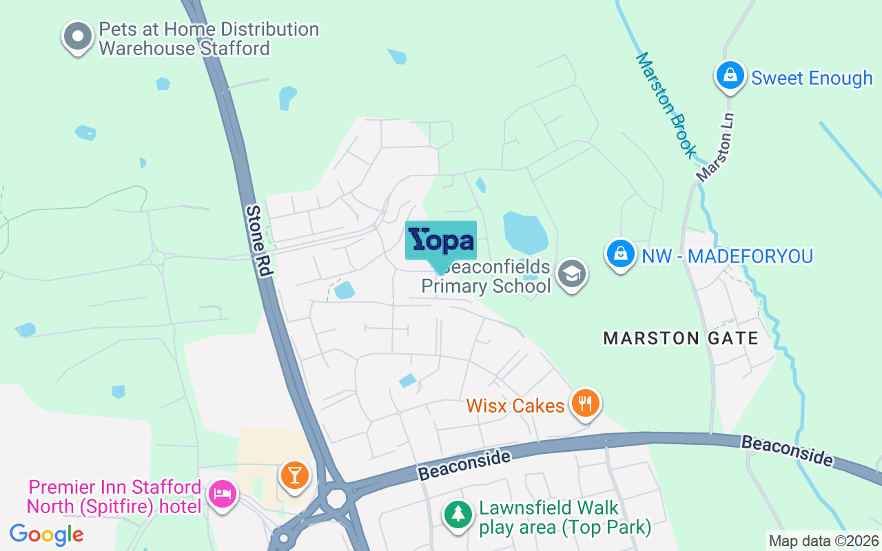 Map showing the location of ST16 1DR
