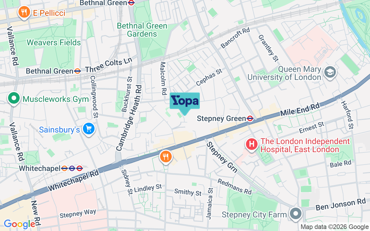 Map showing the location of E1 4BB