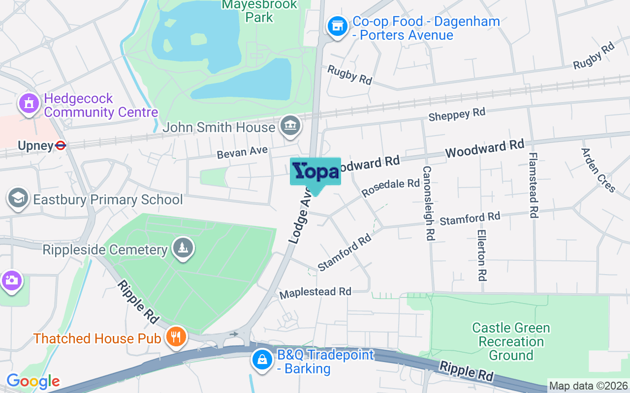 Map showing the location of RM9 4QB
