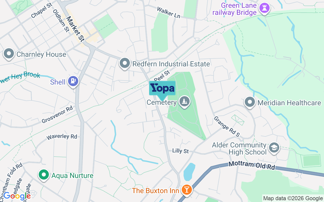 Map showing the location of SK14 5QL