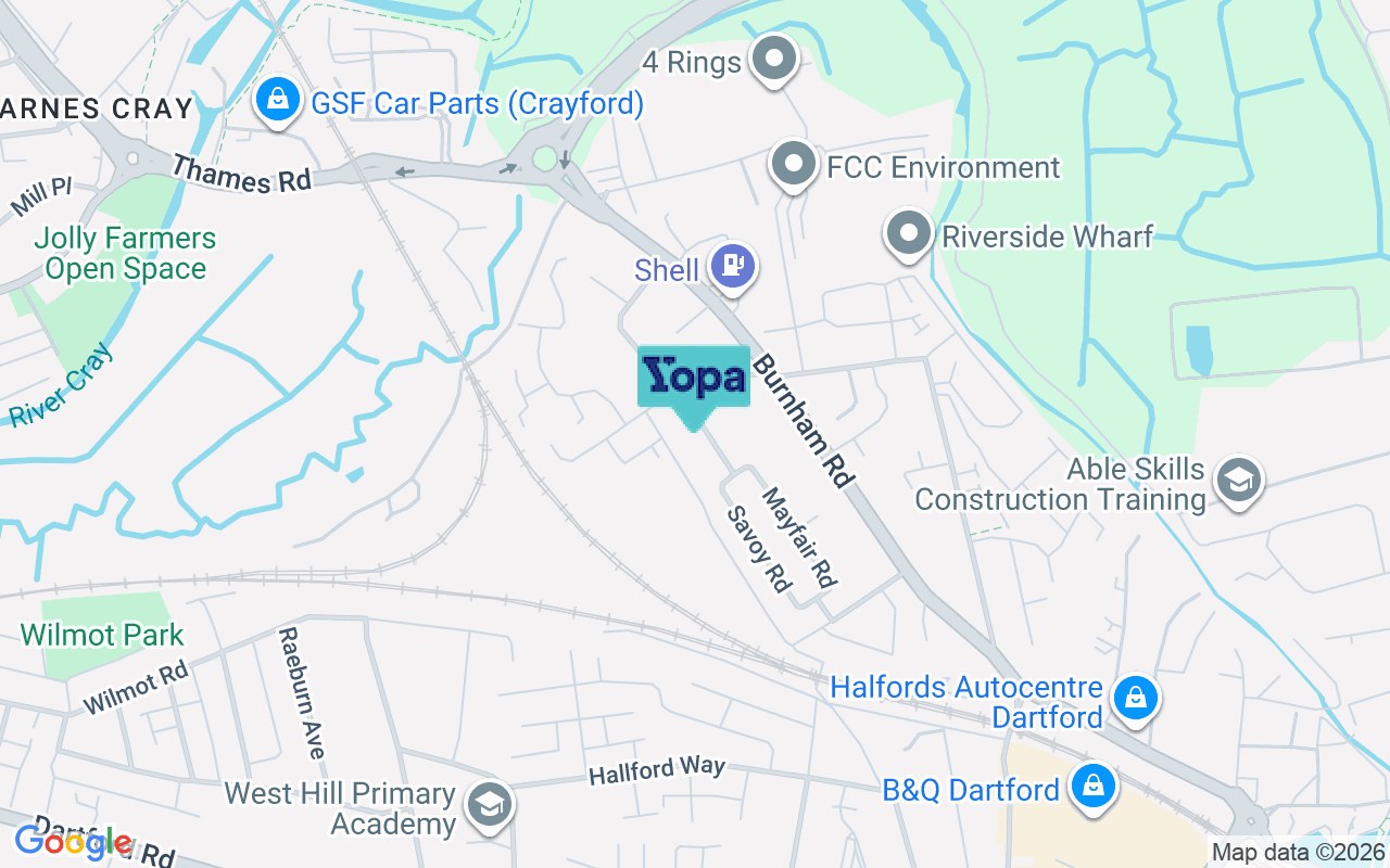 Map showing the location of DA1 5AS