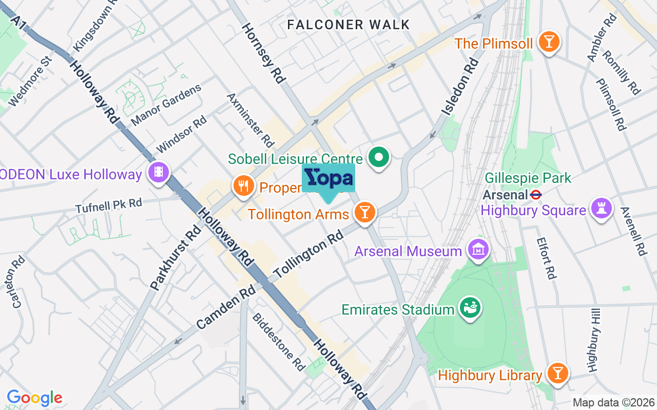 Map showing the location of N7 6DT
