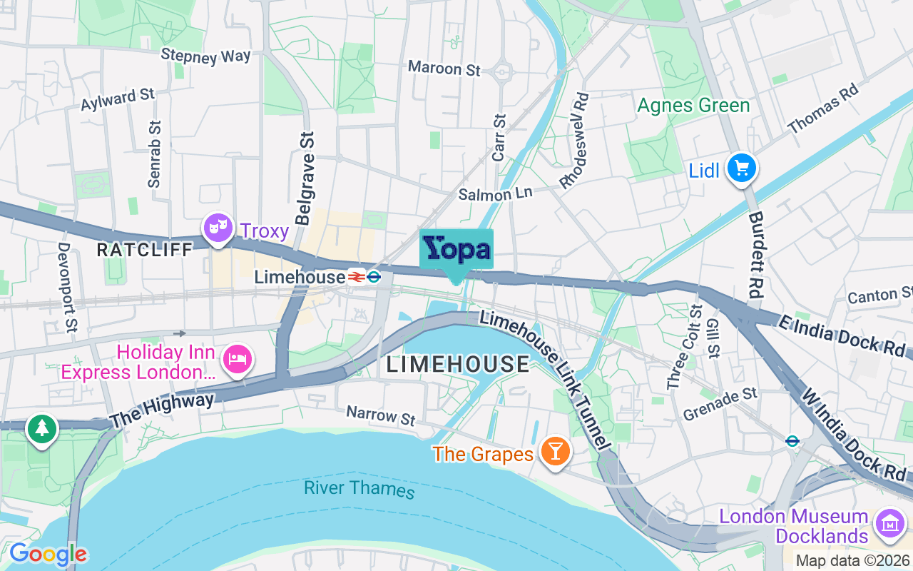 Map showing the location of E14 7LB