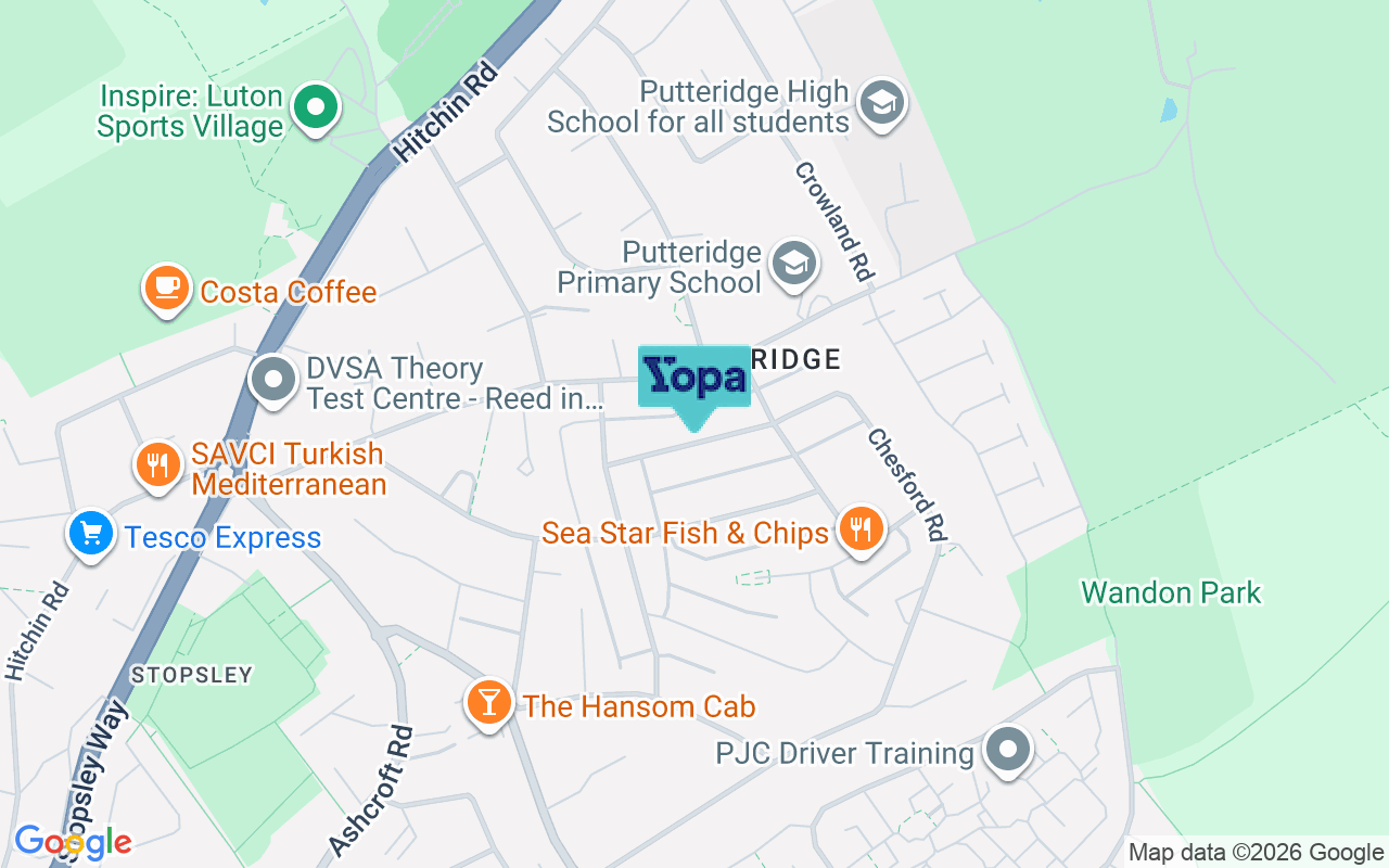 Map showing the location of LU2 8BE