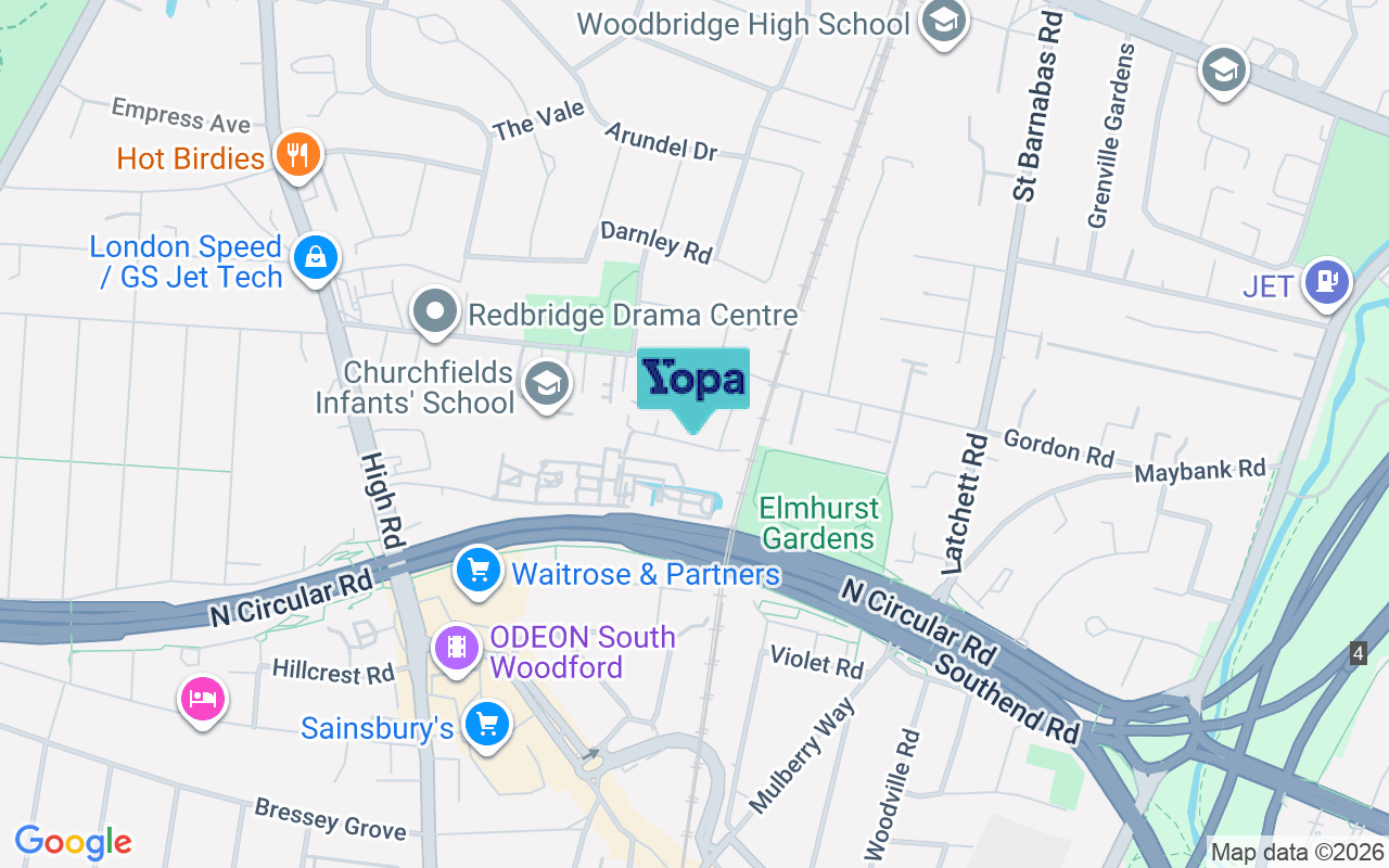 Map showing the location of E18 2RJ