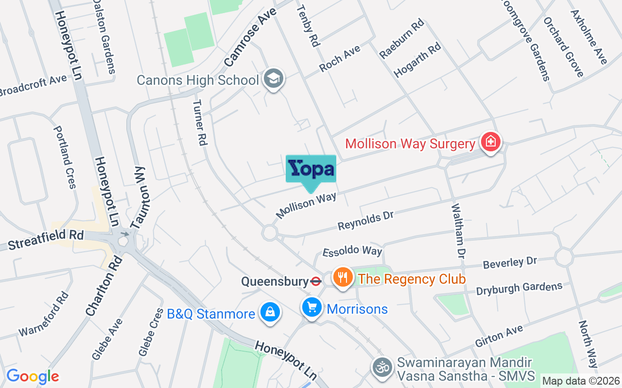 Map showing the location of HA8 5QY