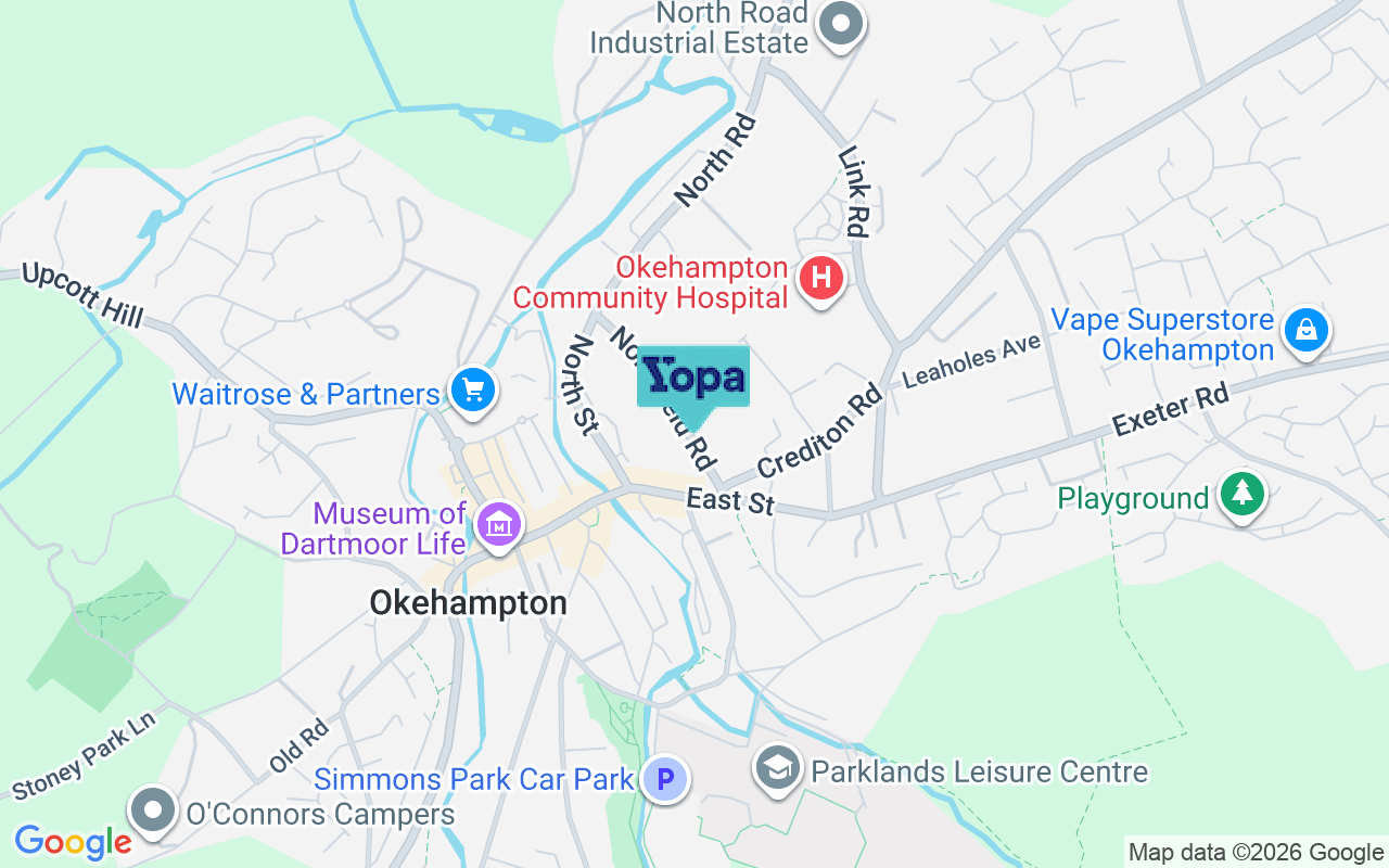 Map showing the location of EX20 1BA