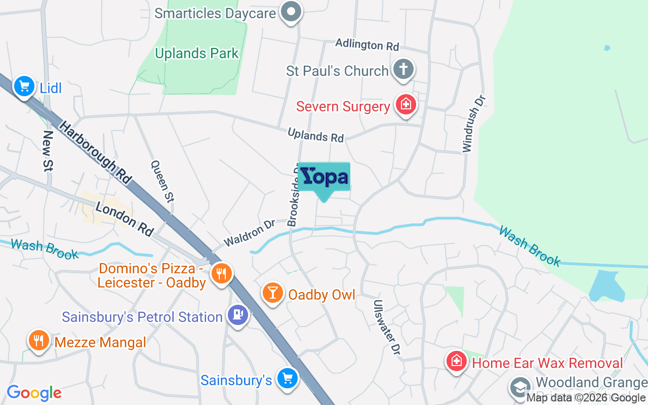 Map showing the location of LE2 4JE