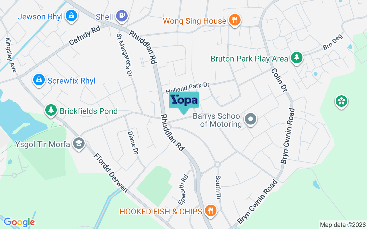 Map showing the location of LL18 4TW