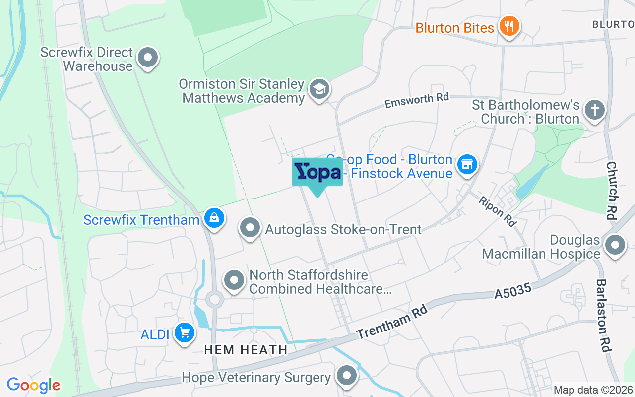 Map showing the location of ST3 3JB