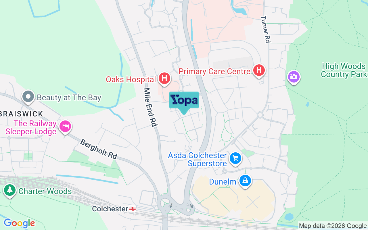 Map showing the location of CO4 5FT