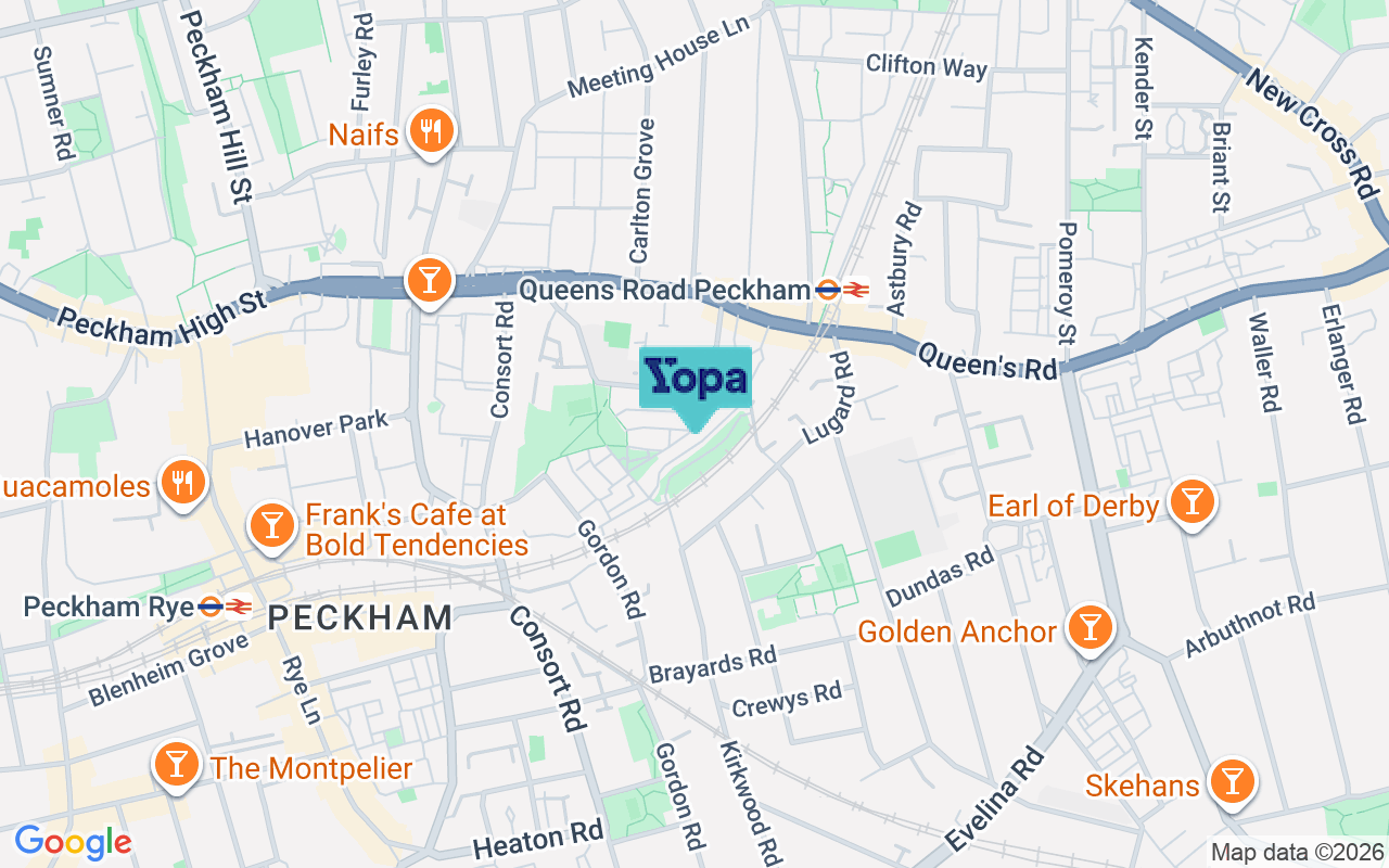 Map showing the location of SE15 2TN