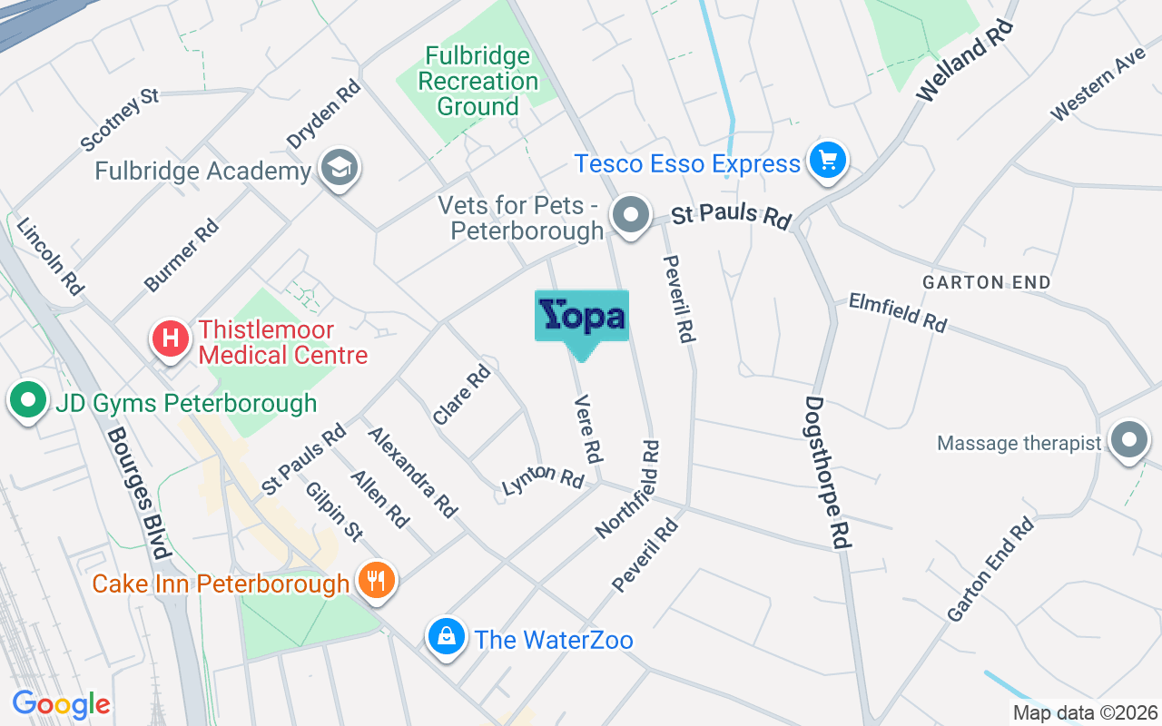 Map showing the location of PE1 3EB