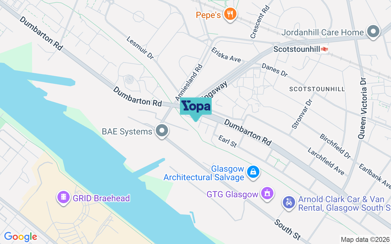 Map showing the location of G14 0XG