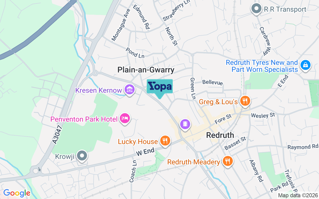 Map showing the location of TR15 1AN