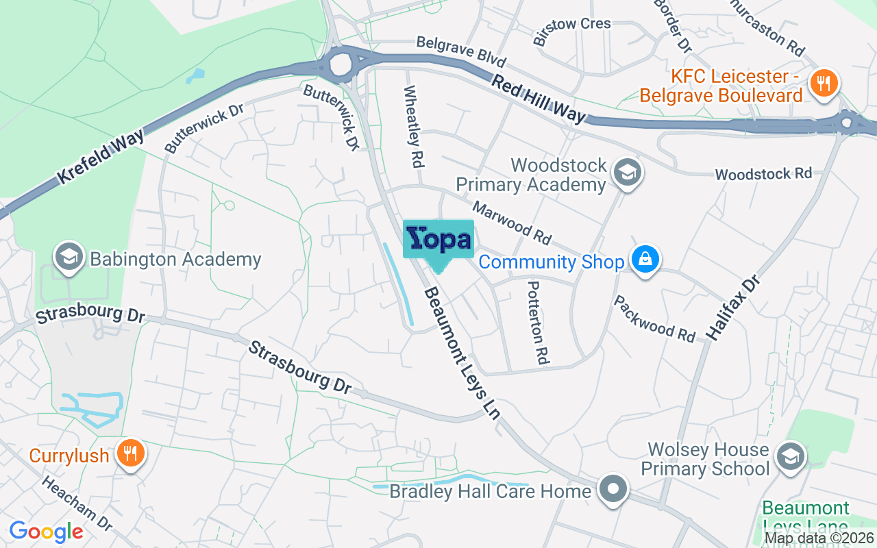 Map showing the location of LE4 2BG