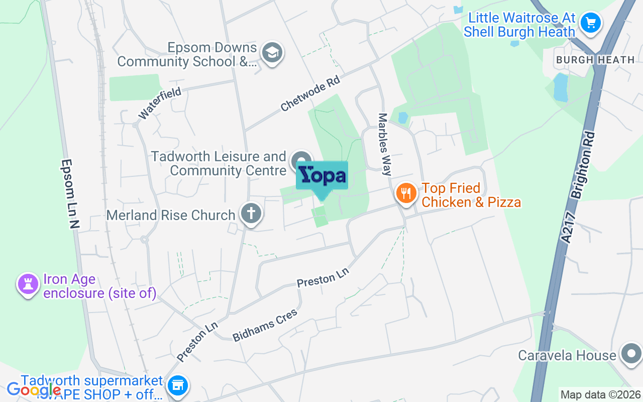Map showing the location of KT20 5FB