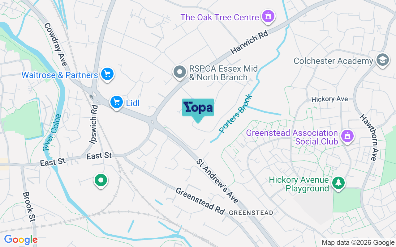 Map showing the location of CO4 3BB