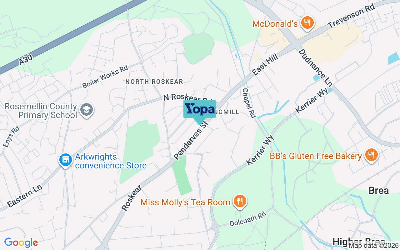 Map showing the location of TR14 8NP