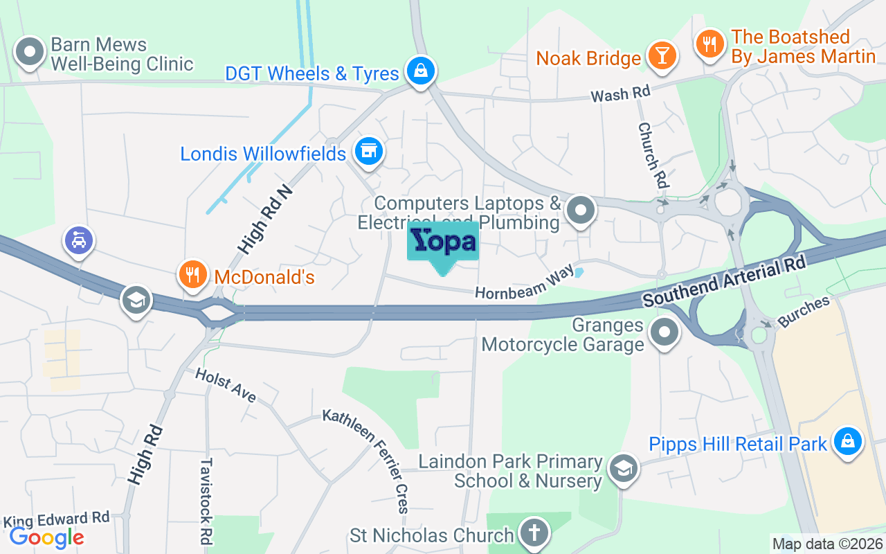 Map showing the location of SS15 4AG