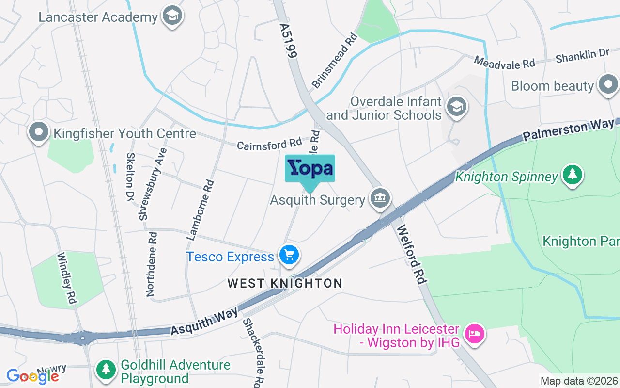 Map showing the location of LE2 6GA