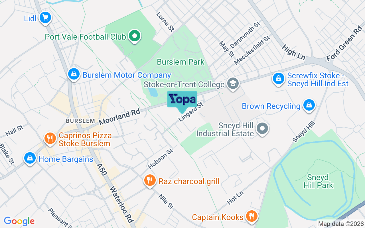 Map showing the location of ST6 1ED