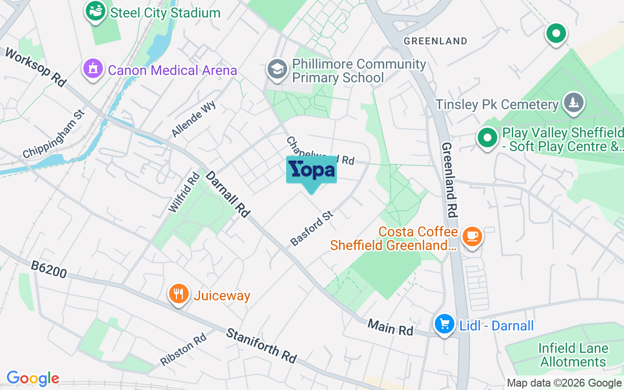 Map showing the location of S9 5BE