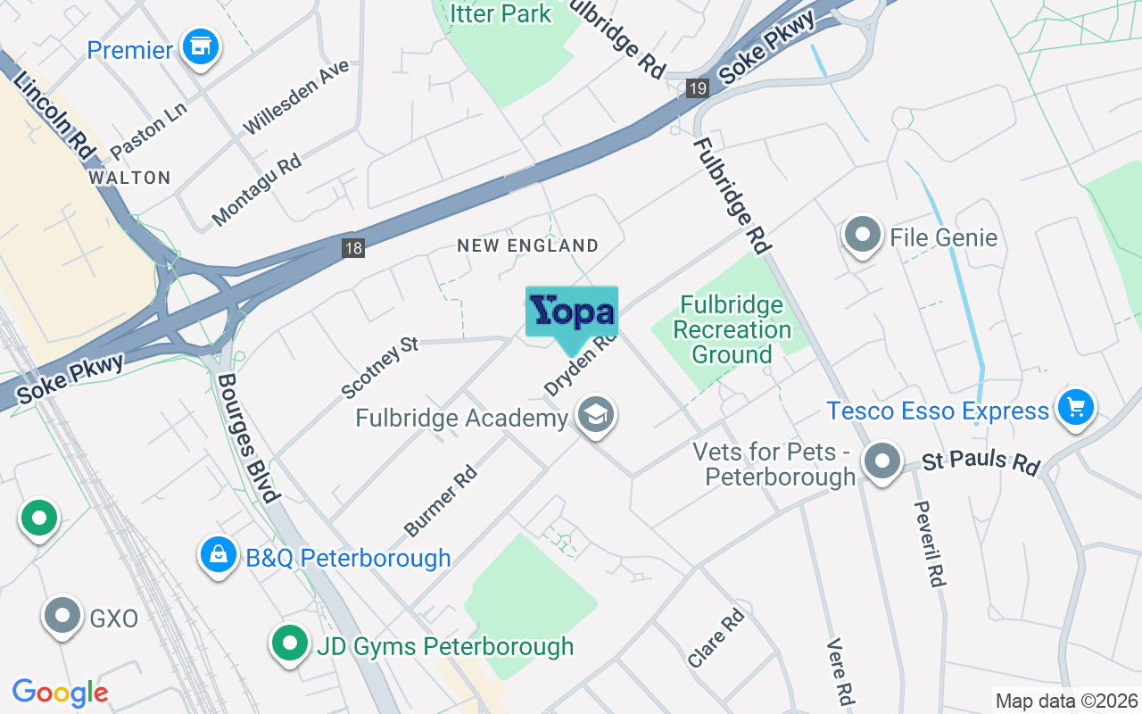 Map showing the location of PE1 3JF