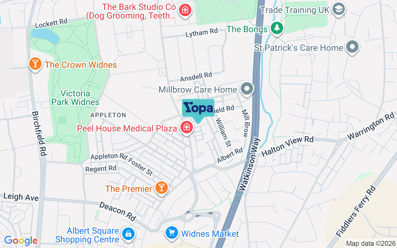 Map showing the location of WA8 6QP