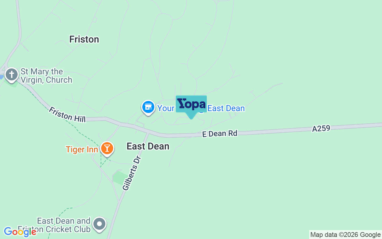 Map showing the location of BN20 0JF