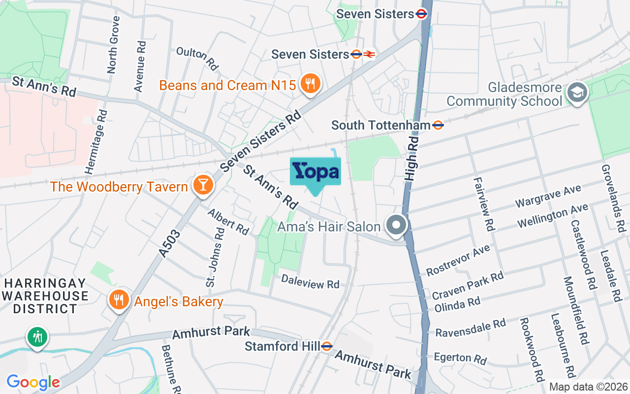 Map showing the location of N15 6DY