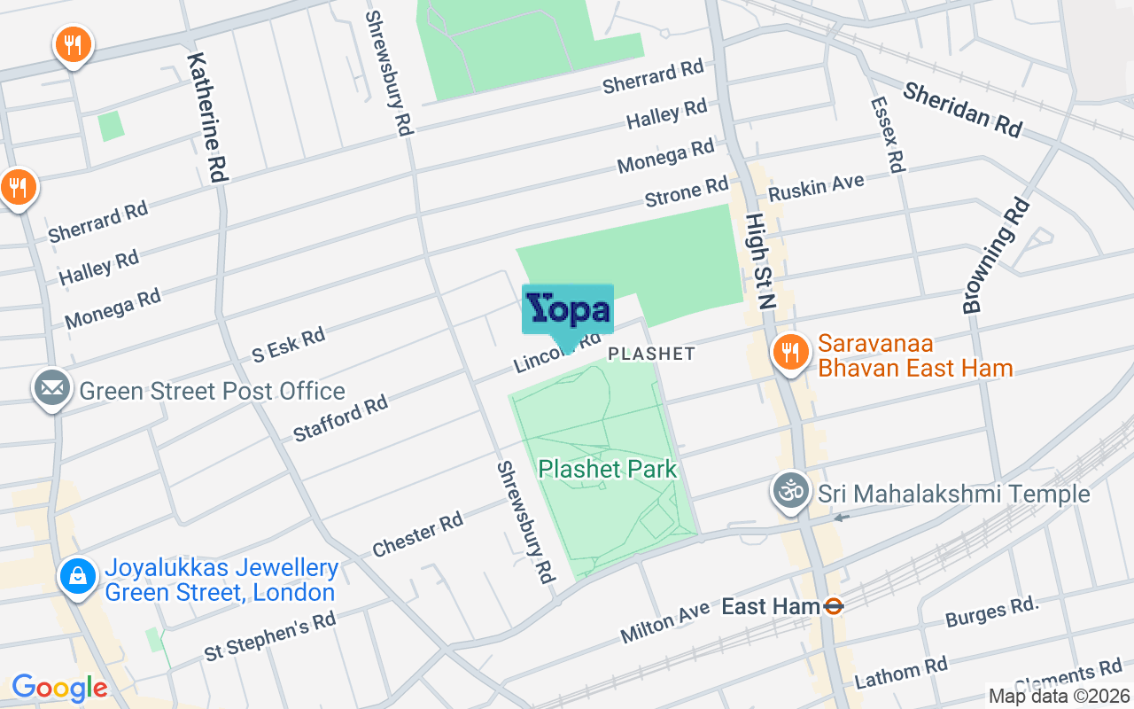 Map showing the location of E7 8QW