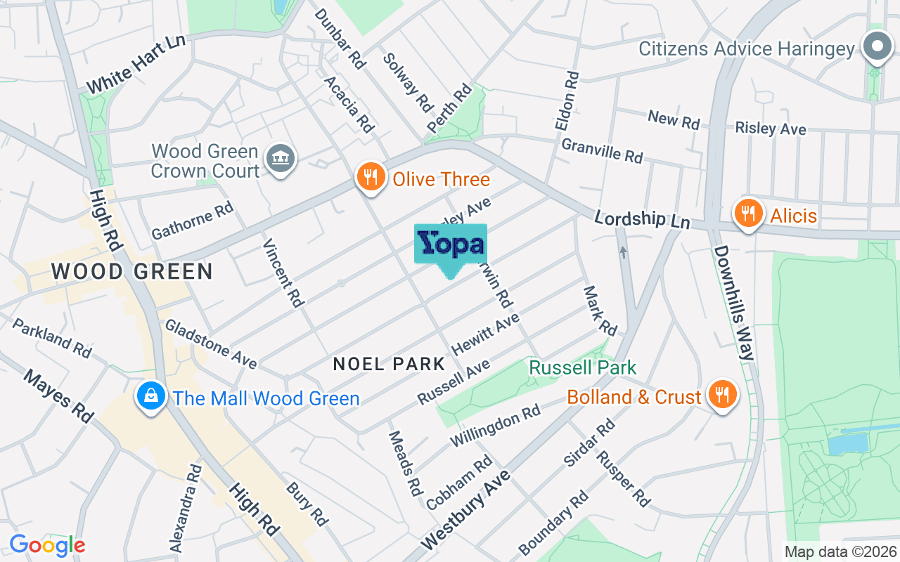 Map showing the location of N22 6LB